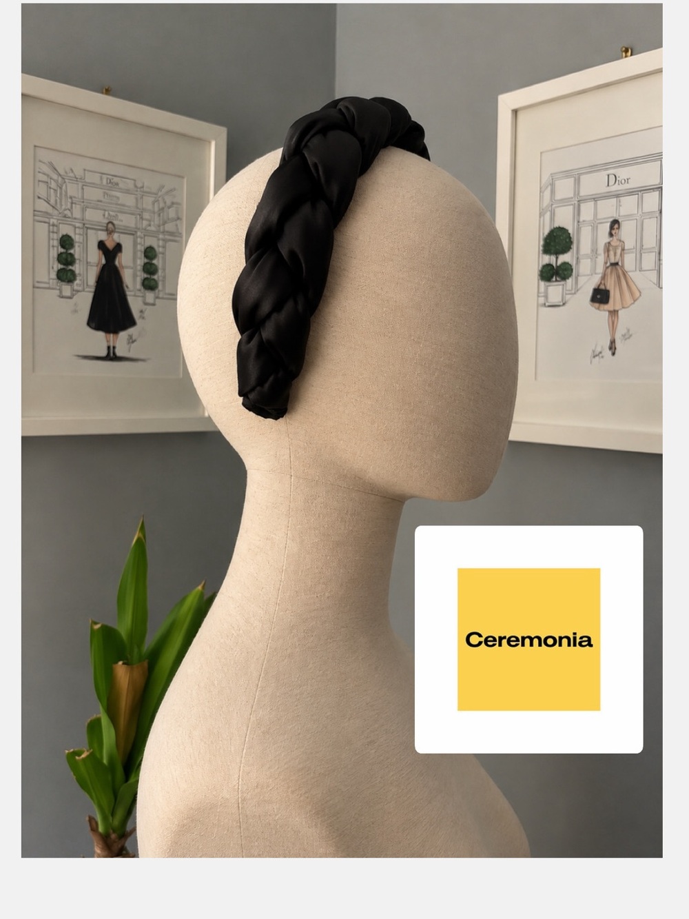 Ceremonia Black Braided Satin Headband